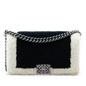 Pre-Loved Chanel Old Medium Bicolor Shearling Boy Flap